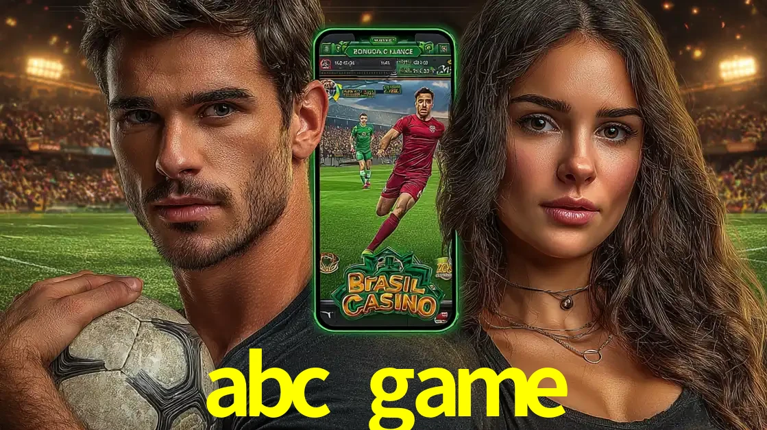 Homem segurando uma bola de futebol e uma mulher ao lado de um smartphone exibindo o jogo de apostas esportivas da abc game. Faça seu palpite no cassino online.
